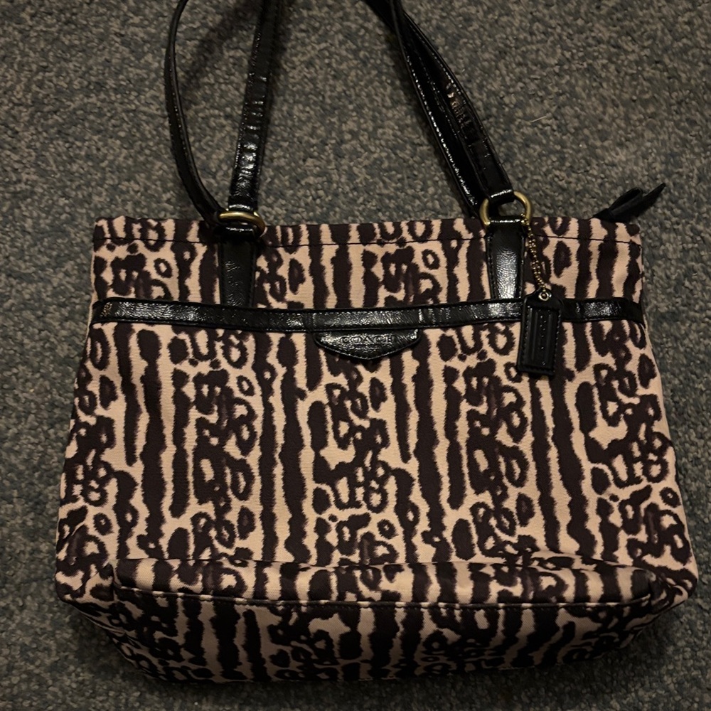 Coach Brown and Black Animal Print Shoulder Bag